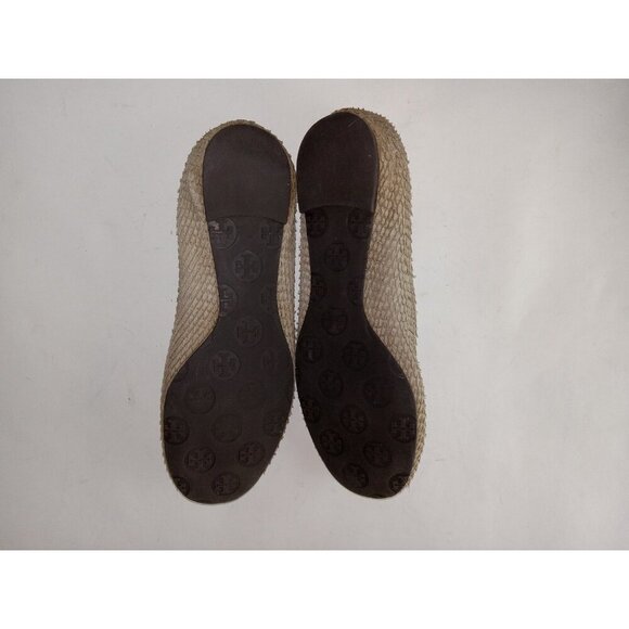 Tory Burch Women's Size 7 Reva Flats Python Print Brown Cream Shoes - Picture 8 of 11